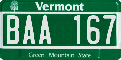 VT license plate BAA167