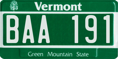 VT license plate BAA191