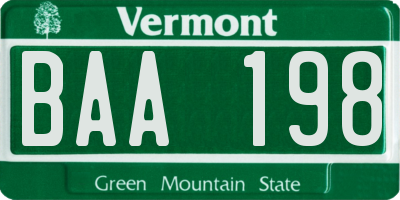 VT license plate BAA198