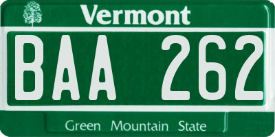 VT license plate BAA262