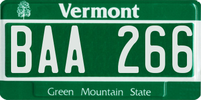 VT license plate BAA266