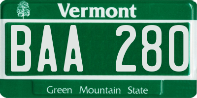 VT license plate BAA280