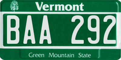 VT license plate BAA292