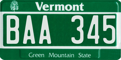 VT license plate BAA345