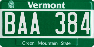 VT license plate BAA384