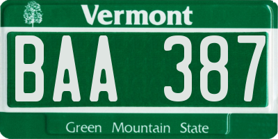 VT license plate BAA387
