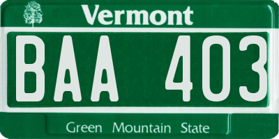 VT license plate BAA403