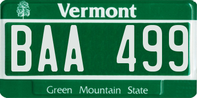 VT license plate BAA499