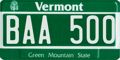 VT license plate BAA500