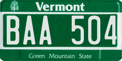 VT license plate BAA504
