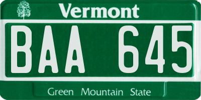 VT license plate BAA645