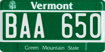 VT license plate BAA650