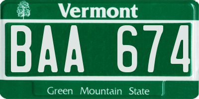VT license plate BAA674