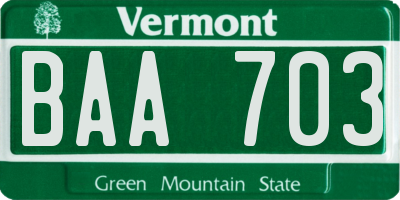 VT license plate BAA703
