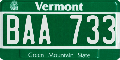 VT license plate BAA733