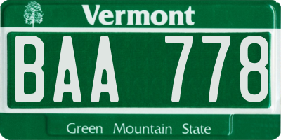 VT license plate BAA778