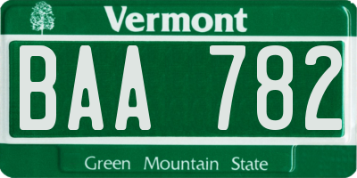 VT license plate BAA782