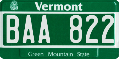 VT license plate BAA822