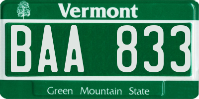 VT license plate BAA833