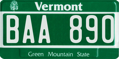 VT license plate BAA890