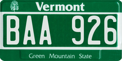 VT license plate BAA926