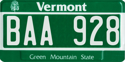 VT license plate BAA928