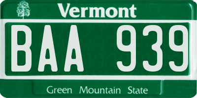 VT license plate BAA939