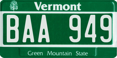 VT license plate BAA949