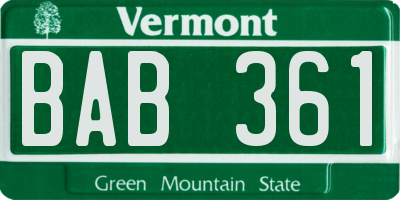 VT license plate BAB361