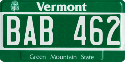 VT license plate BAB462