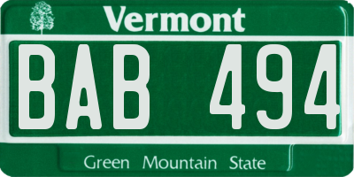 VT license plate BAB494