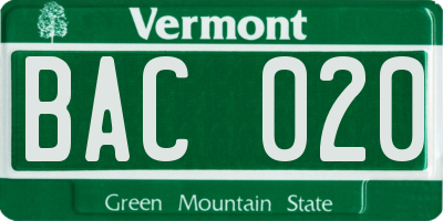 VT license plate BAC020