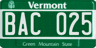 VT license plate BAC025