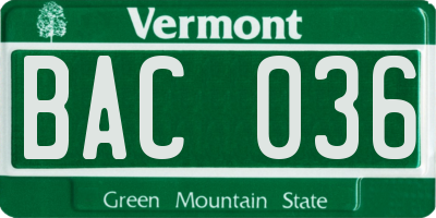 VT license plate BAC036