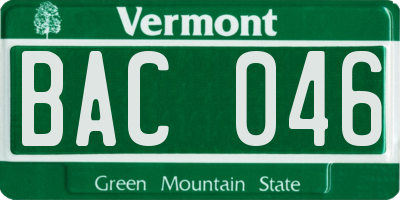 VT license plate BAC046