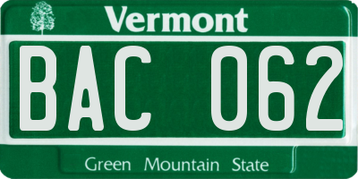 VT license plate BAC062
