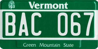 VT license plate BAC067