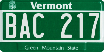 VT license plate BAC217