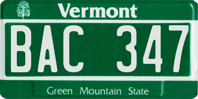 VT license plate BAC347
