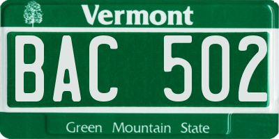 VT license plate BAC502