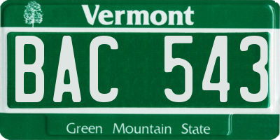 VT license plate BAC543