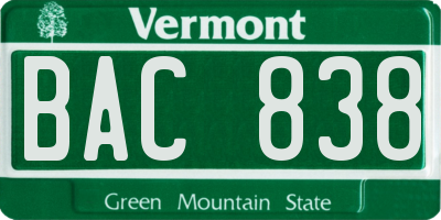 VT license plate BAC838