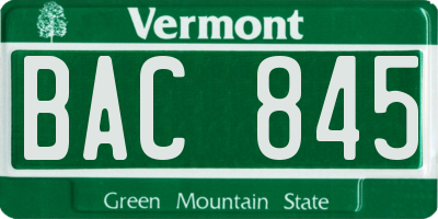 VT license plate BAC845