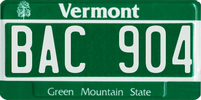VT license plate BAC904