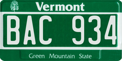VT license plate BAC934
