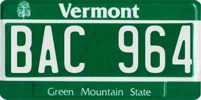 VT license plate BAC964