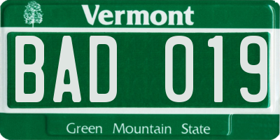 VT license plate BAD019