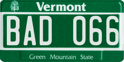 VT license plate BAD066