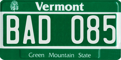 VT license plate BAD085