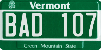 VT license plate BAD107